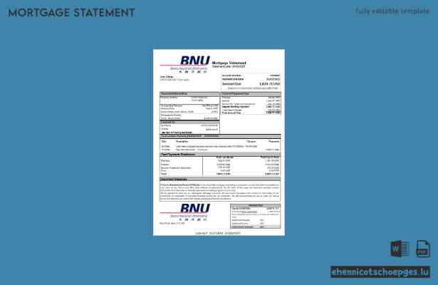 BNU-Bankabrechnung der timor-lestischen Bank in Word- und PDF-Formaten – Beispielvorschau